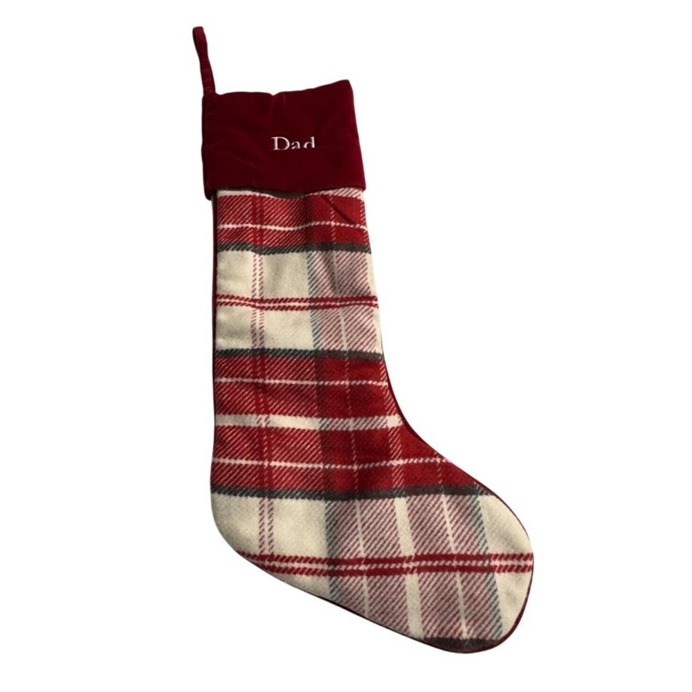 Pottery‎ Barn Red Plaid Christmas Stocking Large 24" Monogram "Dad"